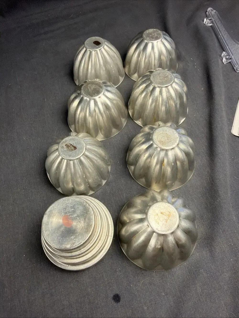 Vintage Art Deco 8 Aluminum Fluted Molds Baking Tins Dessert Flower Tiered